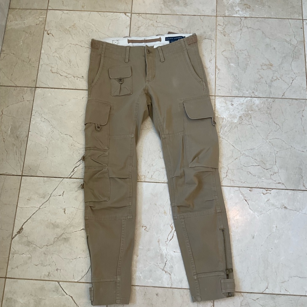 Ralph Lauren Skinny-fitting khaki cargo trousers with stretch, pockets, Sz 4 - Picture 8 of 13